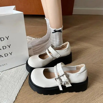 Xajzpa Womens Loafers Shoes Black Flats Oxfords Clogs Platform Female Footwear Autumn All-Match Slip-on New Leather Creepers Summer Dre